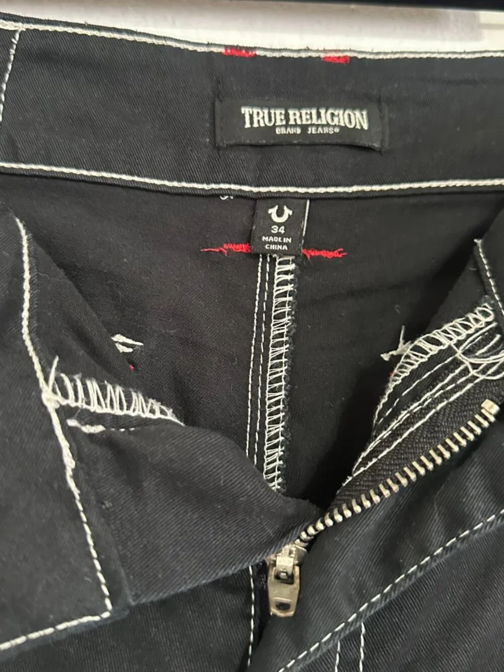 True Religion Black Contrast Stitch Cargo Shorts 34